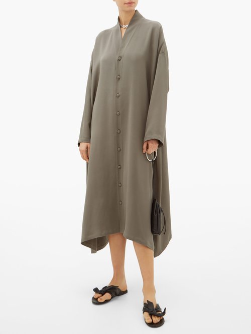 Eskandar Shawl-collar Silk-crepe Shirt Dress Mid Grey