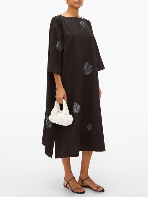 Eskandar Scattered Disc Shibori-dyed Cotton Tunic Dress Black