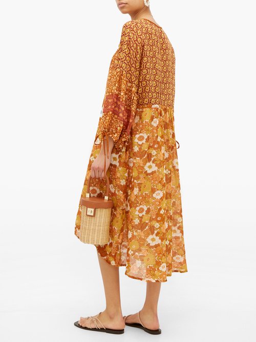 D'Ascoli Fernanda Floral-print Cotton Dress Orange Print - 30% Off Sale