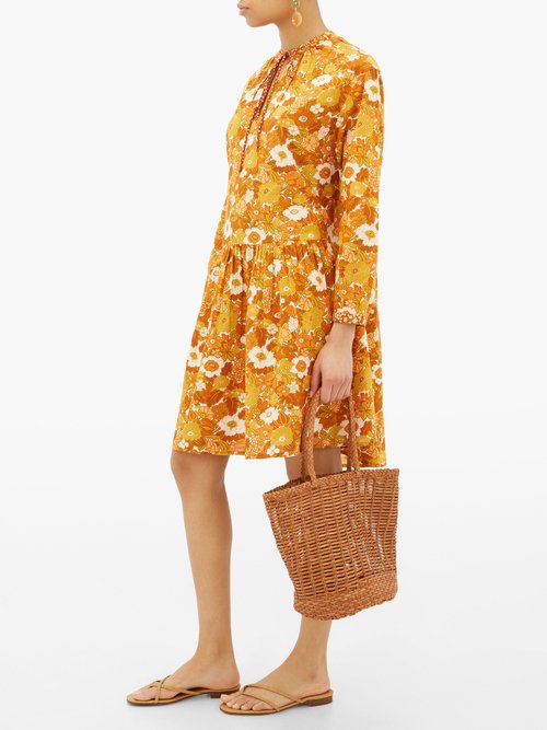D'Ascoli Lulu Floral Print Cotton Dress Orange Print - 30% Off Sale