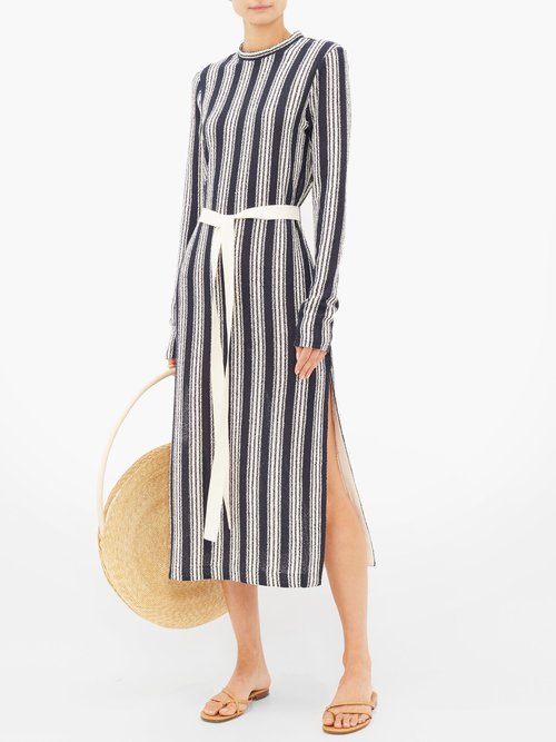 Three Graces London Verena Striped Cotton-blend Knitted Dress Navy Stripe