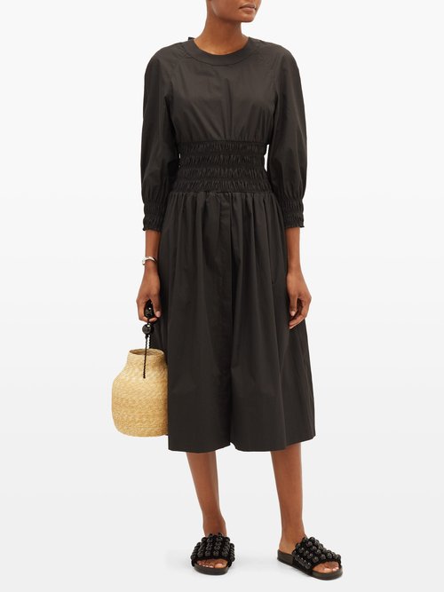 Buy Three Graces London Arianna Shirred Cotton-poplin Dress Black online - shop best Three Graces London clothing sales