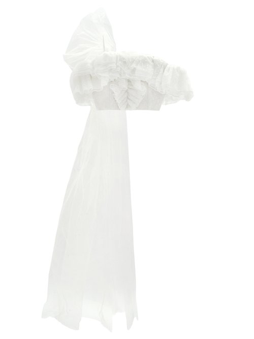 Rodarte – Ruffle-trimmed Off-the-shoulder Cropped Top White
