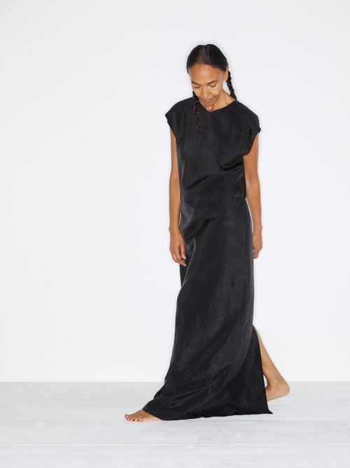 Raey High V-neck Double-layered Organza Shift Dress Black