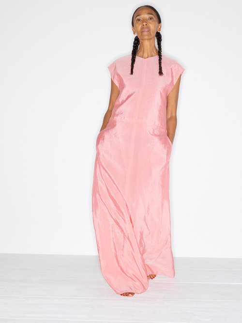 Raey High V-neck Double-layered Organza Shift Dress Pink