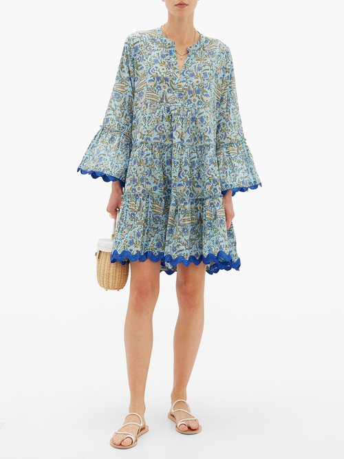 Juliet Dunn Floral-print Cotton Mini Dress Blue Print