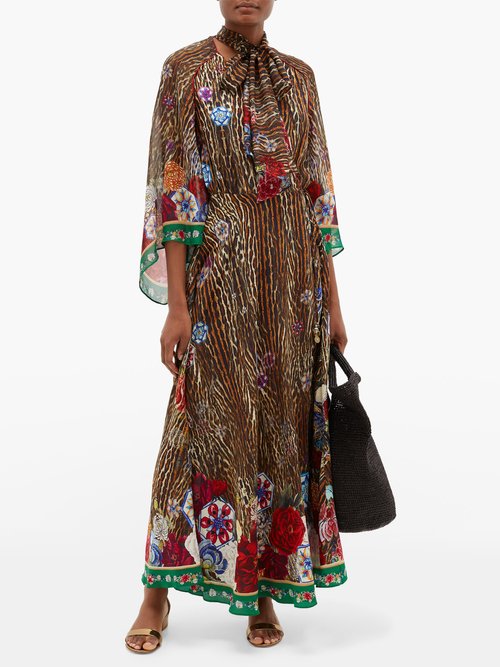 Camilla Jewel Of Jupiter-print Silk-crepe Wrap Dress Brown Print