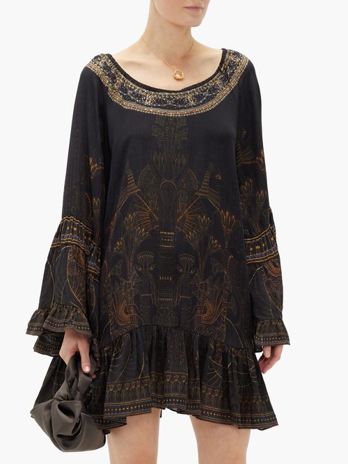 Buy Camilla Cobra-print Silk-crepe Mini Dress Black Print online - shop best Camilla clothing sales
