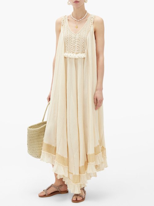 Mes Demoiselles Chibca Embroidered And Tasselled Dress Cream