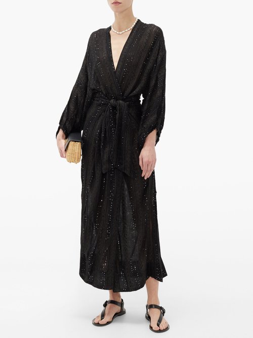 Buy Mes Demoiselles Semiramis Sequinned Wrap Dress Black online - shop best Mes Demoiselles clothing sales