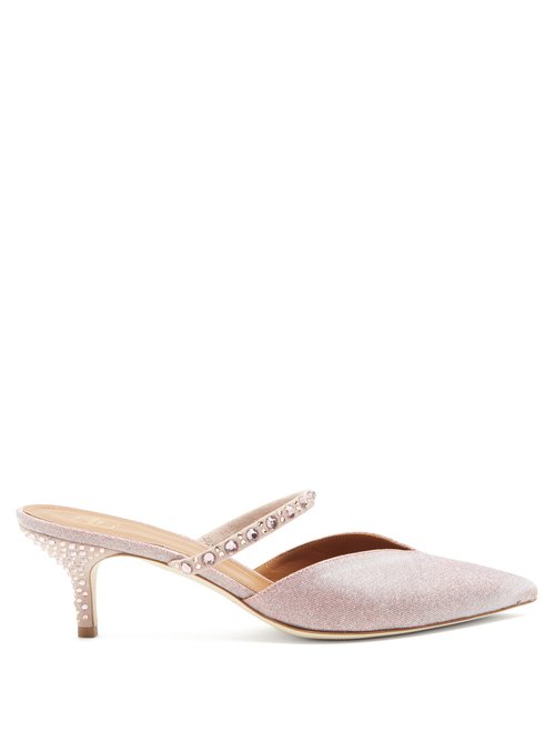 Malone Souliers - Marla Crystal-embellished Lurex Mules - Womens - Light Pink