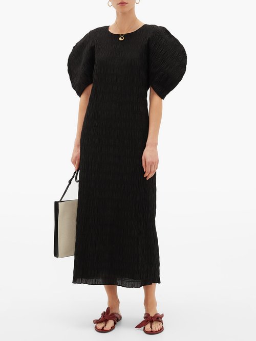 Mara Hoffman Aranza Smocked Organic Cotton-blend Midi Dress Black