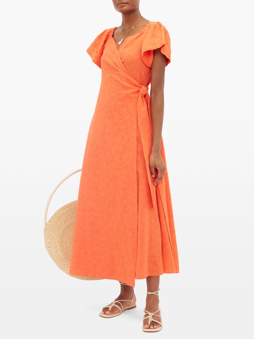 Mara Hoffman Adelina Floral-jacquard Cotton-blend Wrap Dress Orange