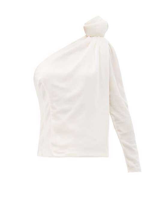 Buy Vika Gazinskaya - One-shoulder Velvet Top White online - shop best Vika Gazinskaya 