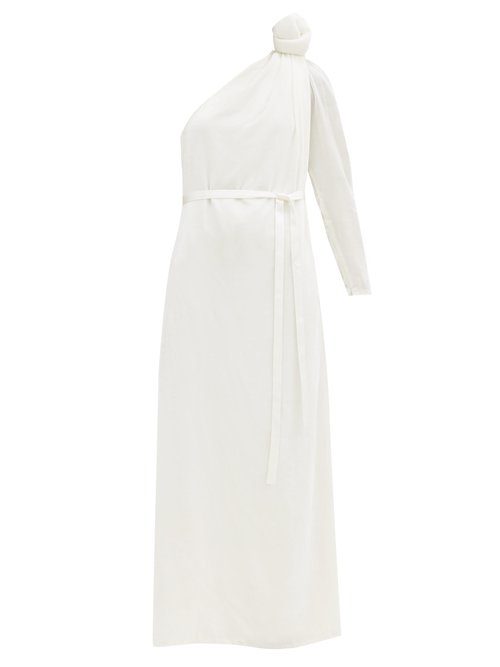 Buy Vika Gazinskaya - Knotted-shoulder Velvet Gown White online - shop best Vika Gazinskaya clothing sales