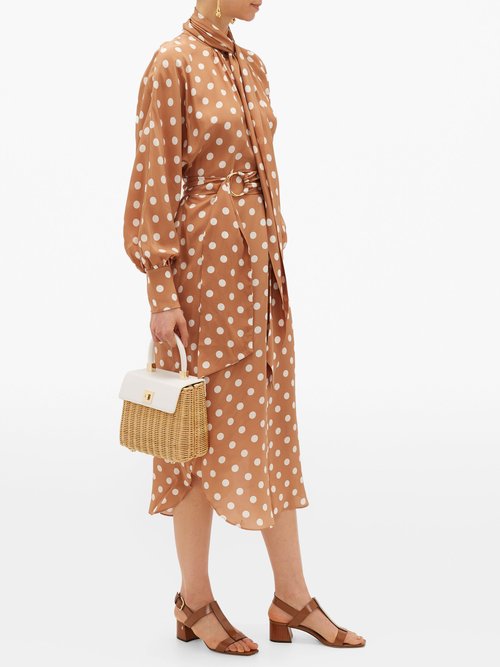 Buy Zimmermann Polka-dot Silk Crepe-de-chine Dress Brown Print online - shop best Zimmermann clothing sales