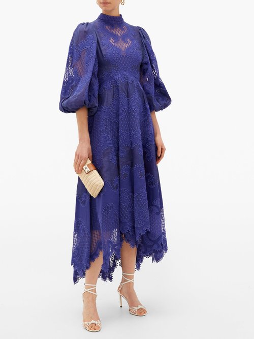 Zimmermann Brightside Embroidered Linen-organza Dress Blue