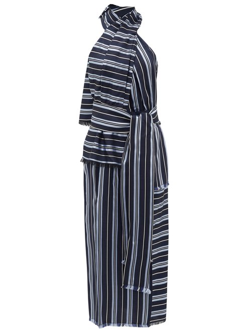 Altuzarra – Columbine Halterneck Striped Midi Dress Blue Stripe