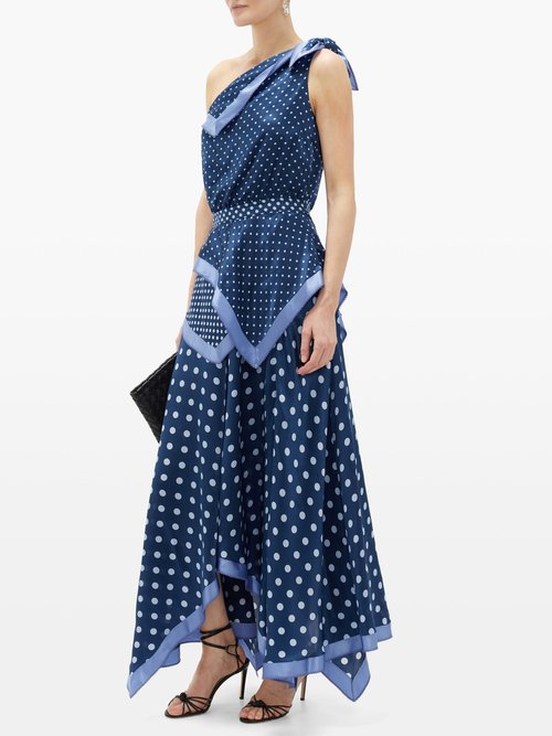 Altuzarra Petrel One-shoulder Polka-dot Silk Midi Dress Blue Multi - 60% Off Sale