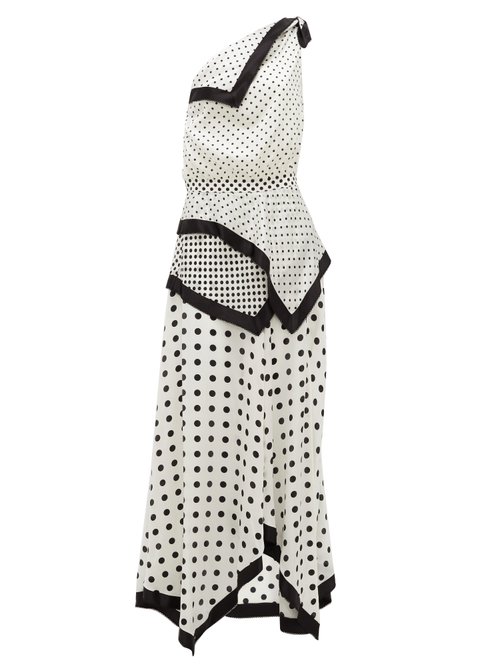 Altuzarra – Petrel One-shoulder Polka-dot Silk-satin Dress White Black