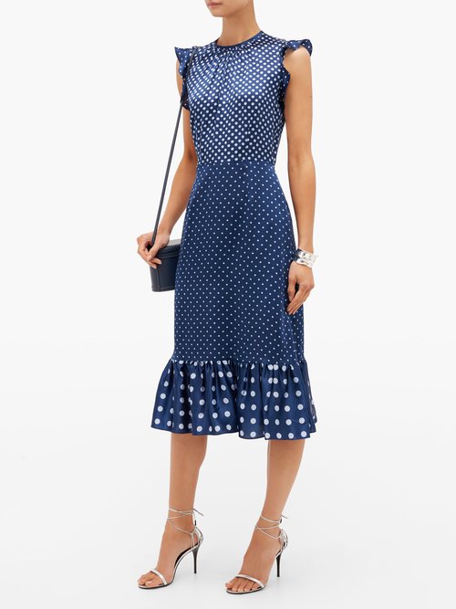 Buy Altuzarra Rosa Polka-dot Silk-satin Dress Blue Multi online - shop best Altuzarra clothing sales