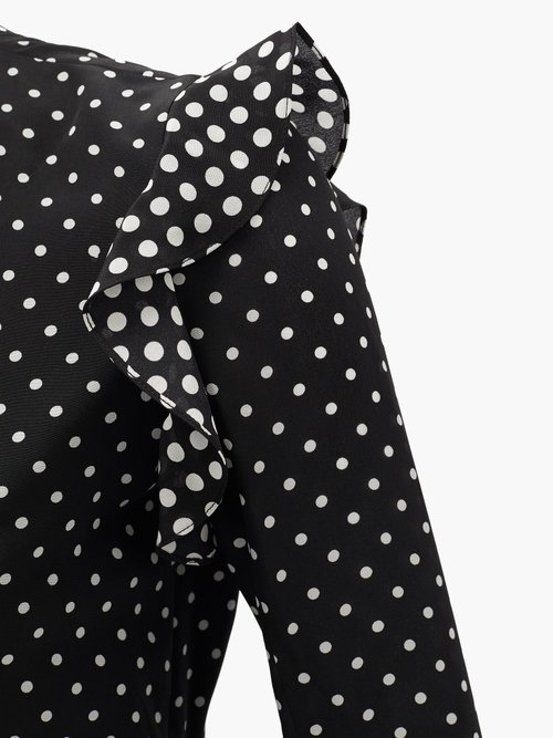 Altuzarra Bayview Handkerchief-hem Polka-dot Silk Midi Dress Black White - 60% Off Sale