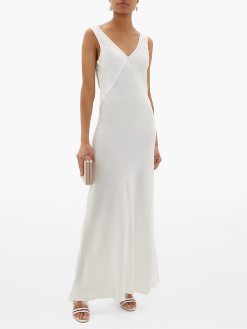 Asceno Bordeaux Silk-satin Slip Dress White