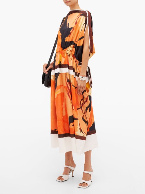 Proenza Schouler Marocaine Dolman-sleeve Crepe Dress Orange Print - 60% Off Sale