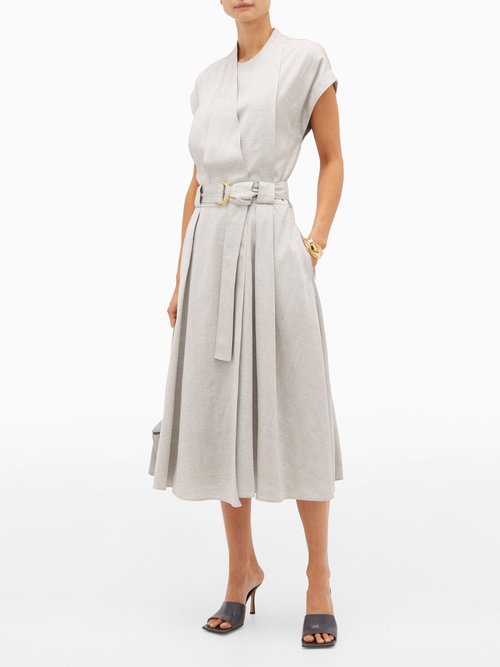 Proenza Schouler Belted Pleated-twill Wrap Dress Grey - 60% Off Sale