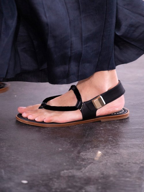 Buy Gabriela Hearst Rope And Leather Thong Sandals Black online - shop best Gabriela Hearst shoes sales