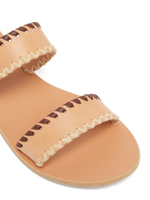 Ancient Greek Sandals Melia Whipstitched Leather Slides Tan