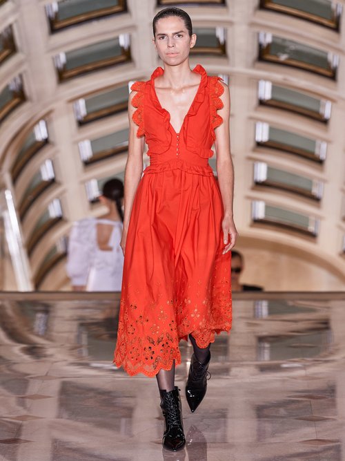 Self-portrait Brodie Anglaise Cotton-poplin Maxi Dress Orange - 50% Off Sale