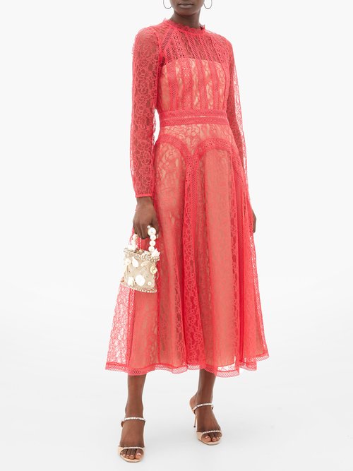 Buy Self-portrait Floral-lace Midi Dress Pink online - shop best Self-Portrait clothing sales