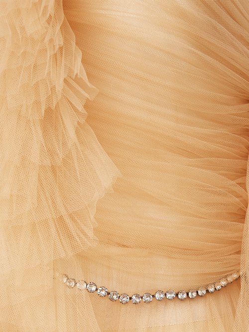 Buy Khaite Paige Crystal-embellished Tulle Midi Dress Beige online - shop best Khaite clothing sales
