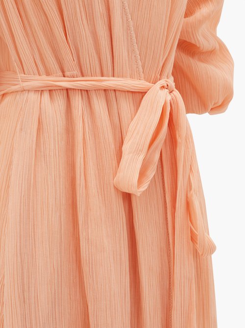 Gabriela Hearst Demeter Plissé Cotton-blend Chiffon Wrap Dress Coral