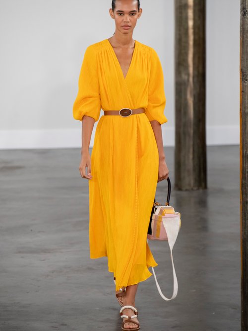 Gabriela Hearst Demeter Cotton-blend Gauze Wrap Dress Yellow