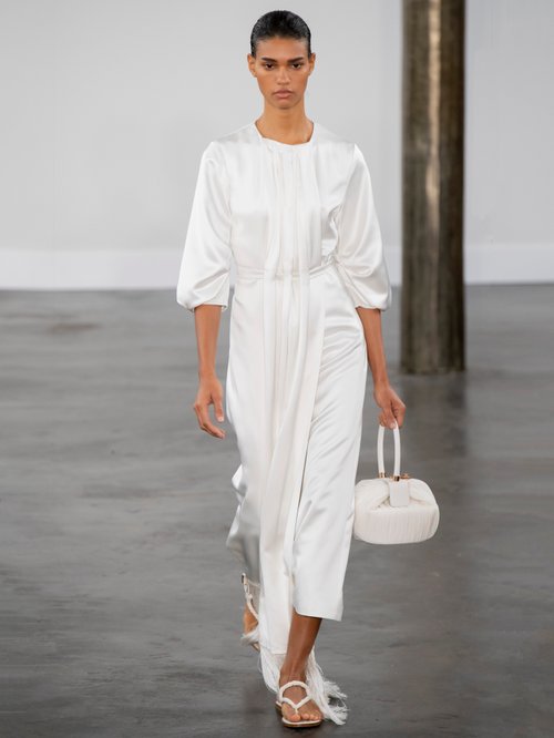 Gabriela Hearst Hestia Fringed-hem Silk-satin Midi Dress Ivory