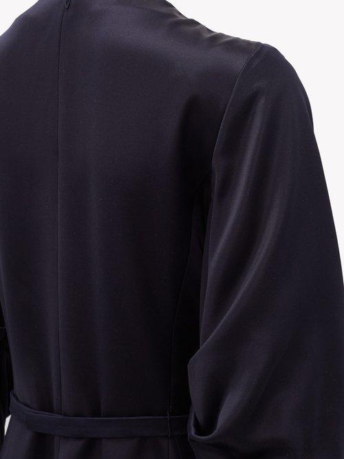 Gabriela Hearst Hestia Fringed-hem Silk-satin Midi Dress Dark Navy