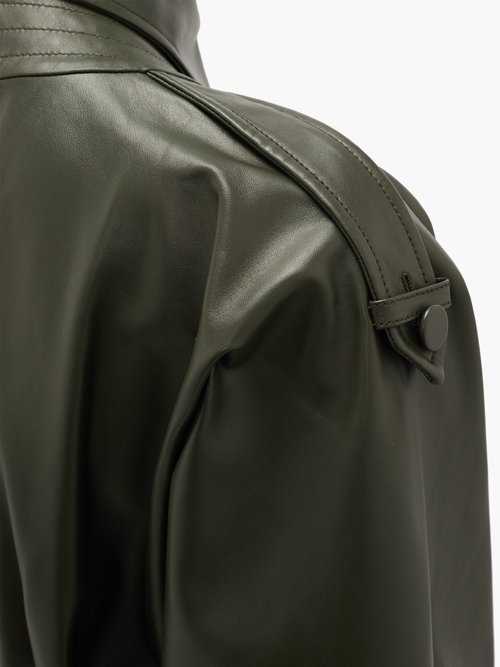 Gabriela Hearst Ares Leather Midi Dress Khaki