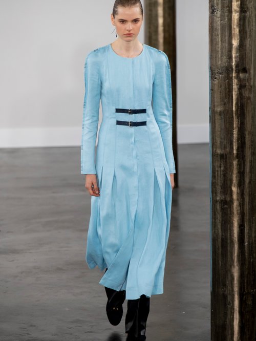 Gabriela Hearst Arianna Whipstitched Raglan-sleeve Midi Dress Light Blue