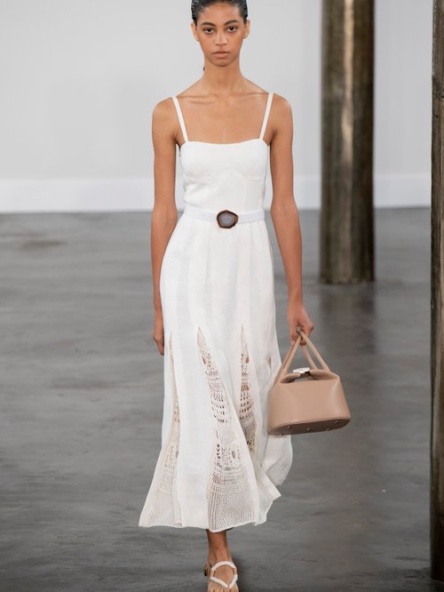 Gabriela Hearst Godard Knitted-godet Linen Midi Dress White