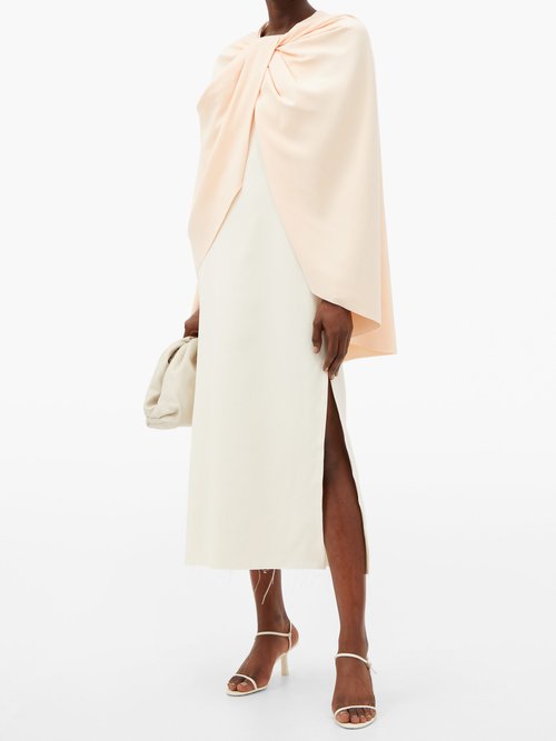 Marina Moscone Twist-front Cape-bodice Crepe Dress Ivory - 30% Off Sale
