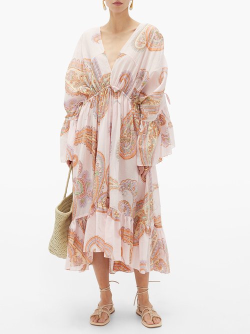 Buy Loup Charmant Sunrise Paisley-print Organic-cotton Dress Pink Print online - shop best Loup Charmant clothing sales