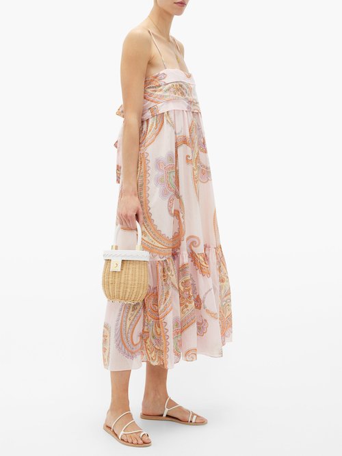 Loup Charmant Iliana Paisley-print Pleated-bodice Cotton Dress Pink Print