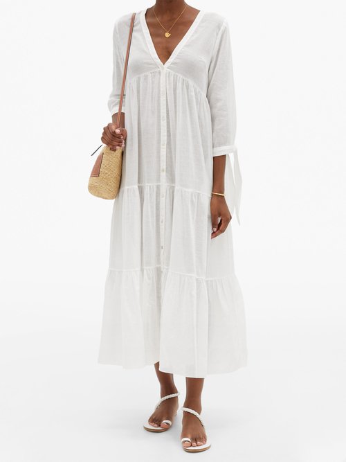 Buy Loup Charmant Tonino Tiered Cotton Lace-jacquard Midi Dress White online - shop best Loup Charmant clothing sales