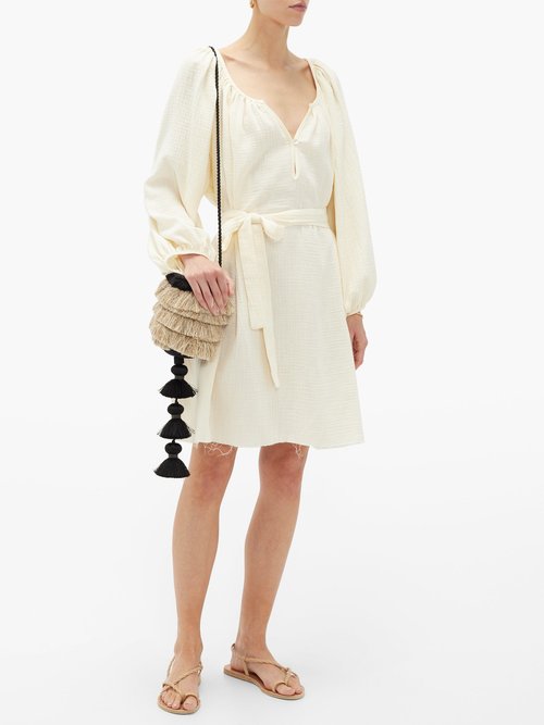 Buy Loup Charmant Raw-hem Organic-cotton Gauze Dress Ivory online - shop best Loup Charmant clothing sales