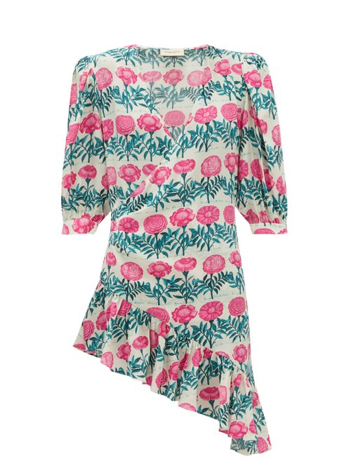 Buy Adriana Degreas - Flore Floral-print Silk-crepe Dress Pink Print online - shop best Adriana Degreas clothing sales