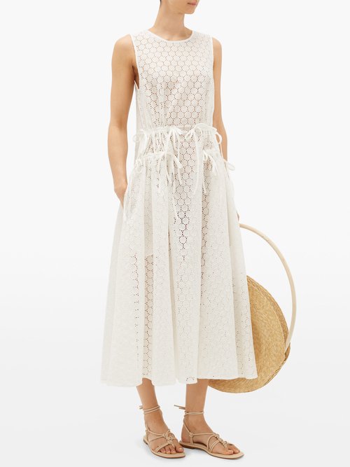 My Beachy Side Drawstring-waist Cotton Broderie-anglaise Dress White
