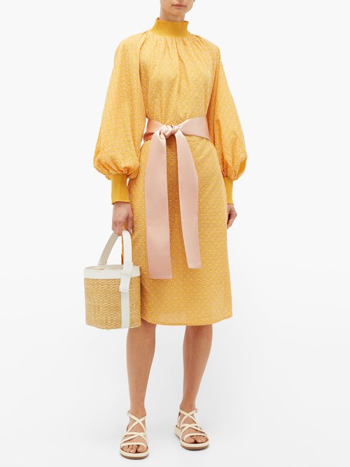 My Beachy Side Waist-tie Broderie-anglaise Cotton Dress Yellow