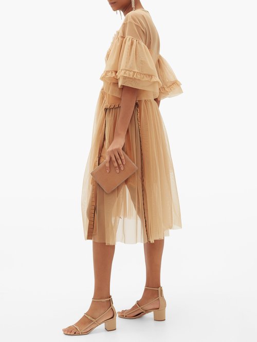Preen By Thornton Bregazzi Petra Ruffled Tulle Dress Beige - 60% Off Sale